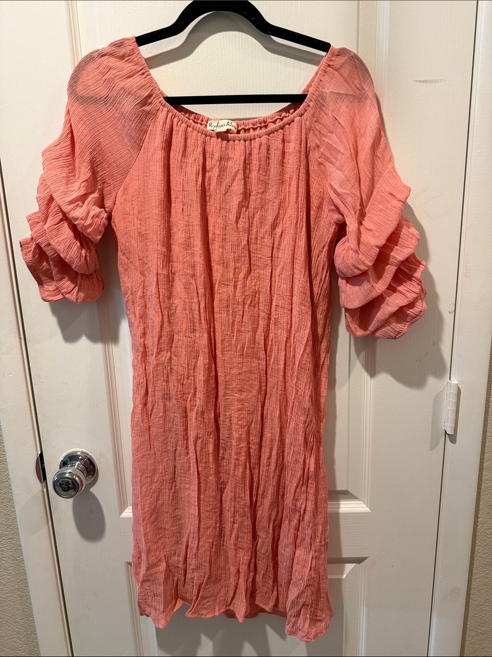 EUC Light Coral Ruffled-Sleeve Tunic Top
